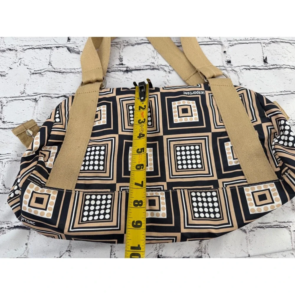 LeSportsac‎ Geometric Square Print Nylon Shoulder Bag Tan Black Cream Satchel